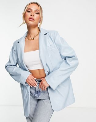 Aria Cove leather look oversized dad blazer co ord in baby blue