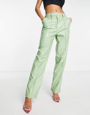Aria Cove leather look seam detail straight leg trouser co-ord in sage - ASOS Price Checker