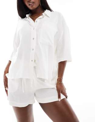 Aria Cove Aria Cove linen blend beach shirt co-ord in white