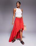 [Aria Cove] Aria Cove linen blend high low shirred waist maxi skirt in red 14 RED