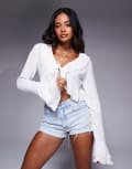 [Aria Cove] Aria Cove linen look ruffle tie front bell sleeve top in white 16 WHITE