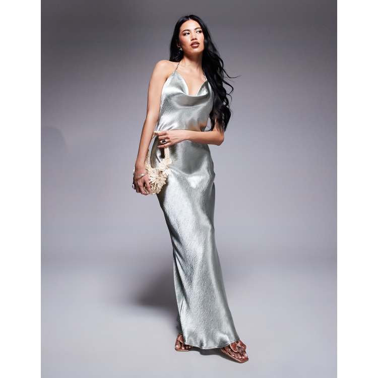 liquid silver dress Vintage CARMEN MARC VALVO Metallic with Tags Attac  The Thrifty Hippy bra less is fine Liquid Silver Cocktail Dress