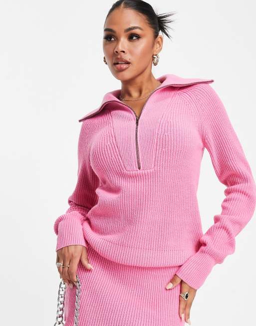 Aria Cove - Lyserød sweaterkjole med halv lynlås