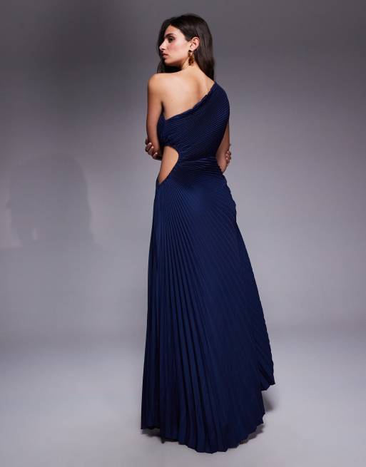 Aria Cove - Marineblå oneshoulder-maxikjole med udskæring og plisseringer, 2 af 4