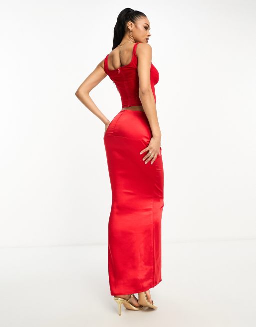 Aria Cove maxi bodycon fishtail skirt co ord in red ASOS