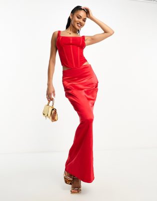 maxi bodycon fishtail skirt in red - part of a set
