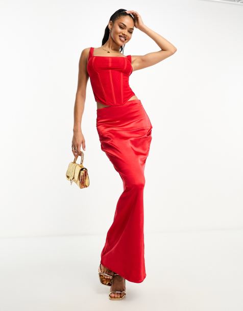 Aria Cove maxi bodycon fishtail skirt in red (part of a set) - view 1