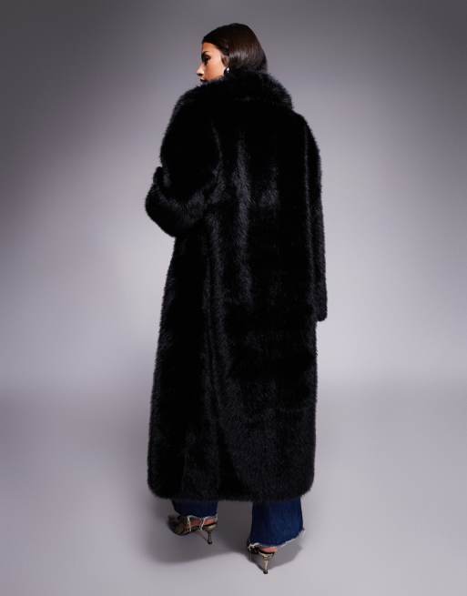 Aria Cove – Maxi-Jacke aus schwarzem Kunstpelz mit Oversize-Kragen, 3 von 4