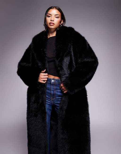 Aria Cove – Maxi-Jacke aus schwarzem Kunstpelz mit Oversize-Kragen, 4 von 4