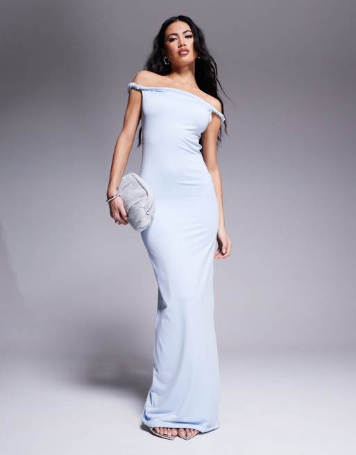 Aria Cove - Maxi jurk van gelaagde gladde stof met gedraaide bandjes in blauw 