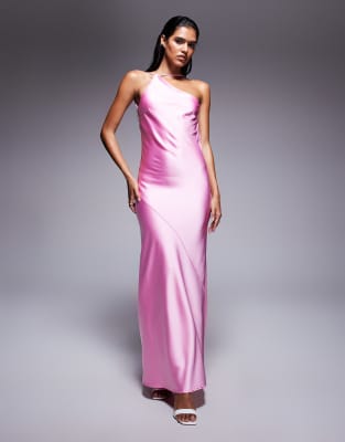 Aria Cove - Maxikleid aus Satin in Rosa mit One-Shoulder-Träger und Rückenausschnitt