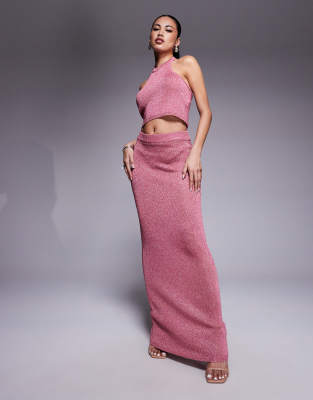 Aria Cove - Maxirock aus Metallic-Strick in Rosa, Kombiteil