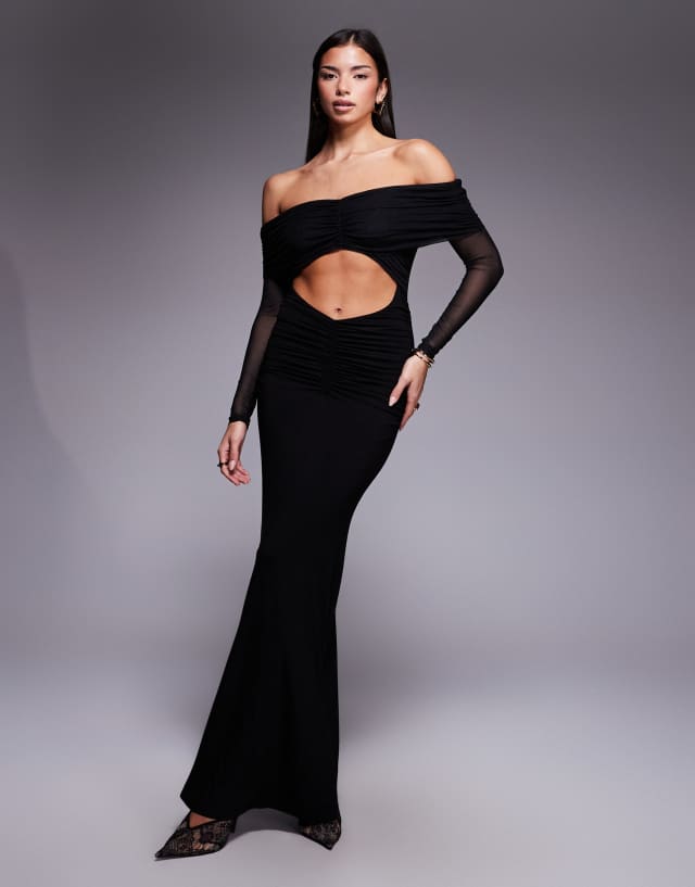 Aria Cove mesh bandeau cut out maxi dress in black