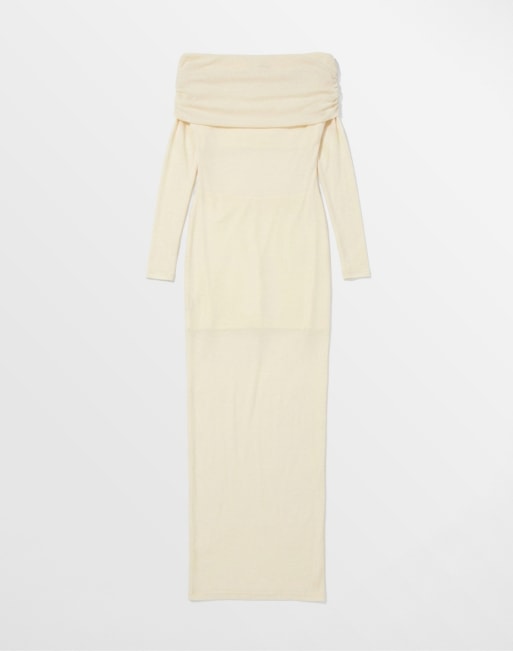 Aria Cove mesh bardot long sleeve exposed panel & sheer hem maxi dress in yellow, 5 of 8