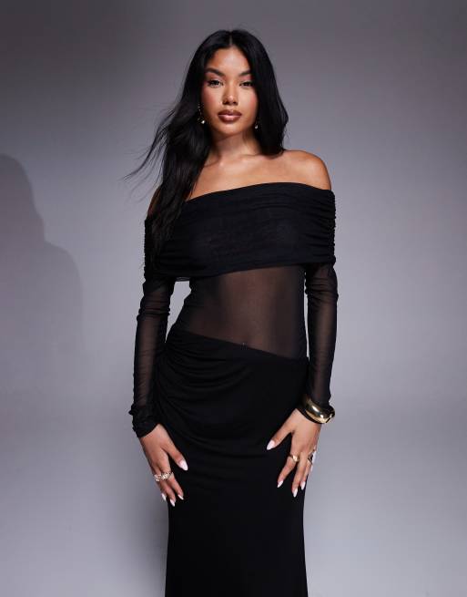Aria Cove mesh off the shoulder cut out sides maxi dress in black