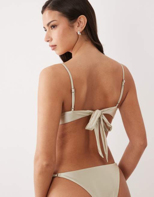 Aria Cove metallic bead strap balconette bikini top co-ord in cream, 5 of 5