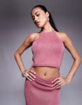 [Aria Cove] Aria Cove metallic knit halterneck top in pink (part of a set) 6 PINK
