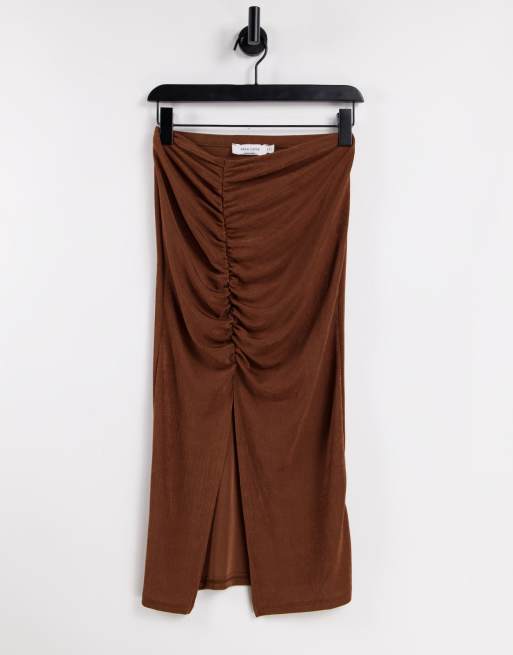 Aria Cove - Midi rok met rimpeleffect in chocoladebruin, deel van co-ord set