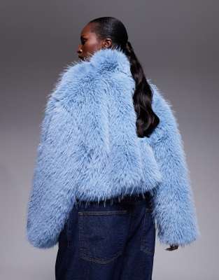 Aria Cove Mongolian Faux Fur Jacket In Blue