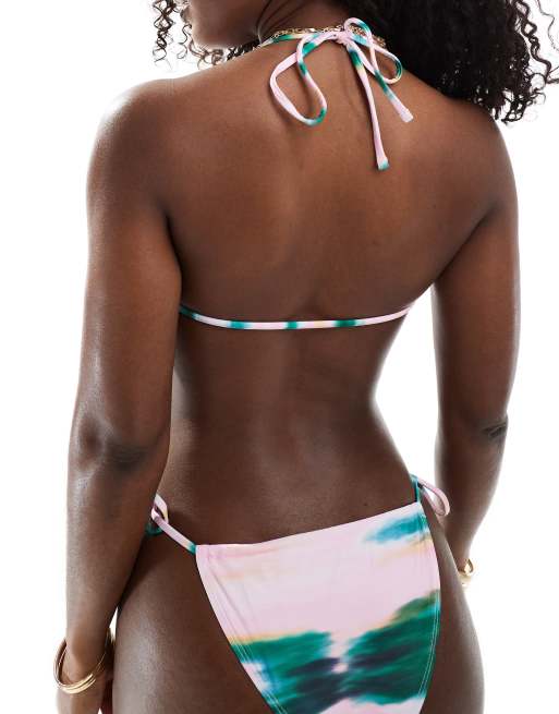 Aria Cove multiway strappy bikini top co-ord in baby pink tie dye, 2 of 4