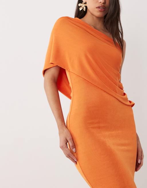 Aria Cove one shoulder drape detail maxi dress in orange, 2 of 4