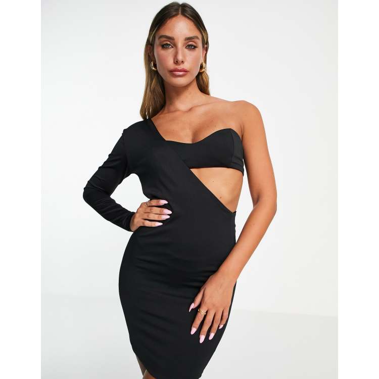 Aria Cove one shoulder mini dress with contrast bra detail in black