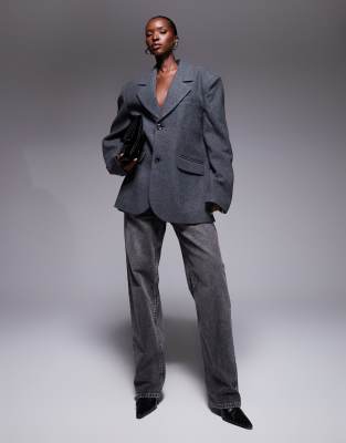 Aria Cove - Oversize-Blazer in anthrazitgrauer Wolloptik mit überschnittenen Schultern