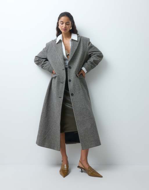 Aria Cove oversized blazer maxi coat in heritage brown & gray check, 1 of 5