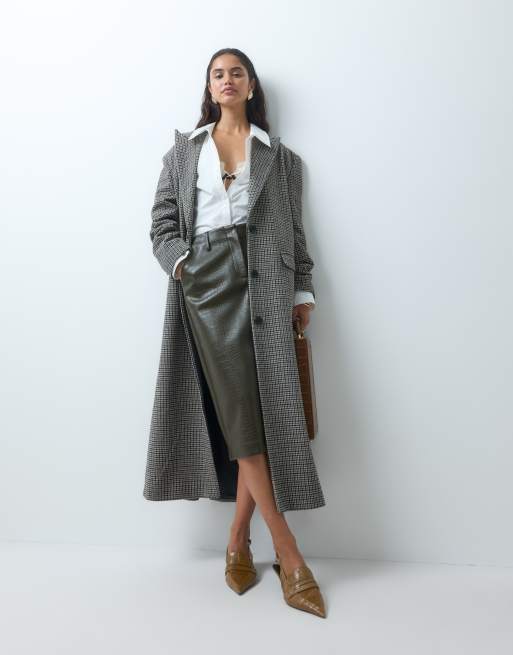 Aria Cove oversized blazer maxi coat in heritage brown & gray check, 4 of 5