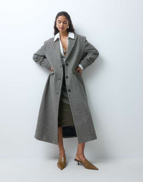 Aria Cove oversized blazer maxi coat in heritage brown & grey check - view 1