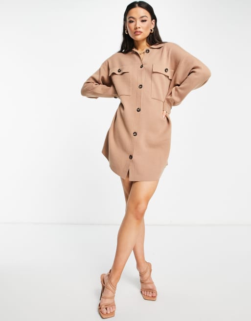 Tan button sales up dress