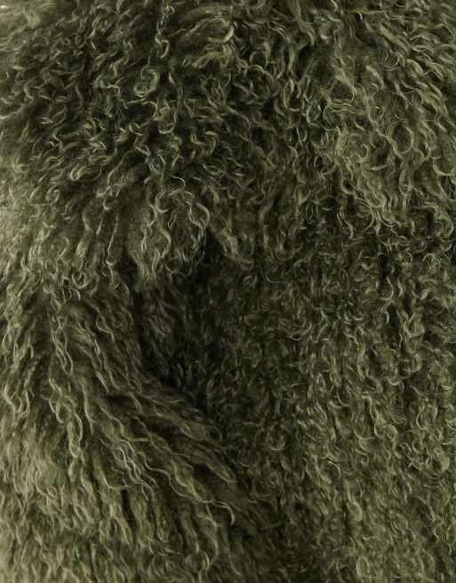 Aria Cove oversized collar faux Mongolian fur cropped jacket in green, 3 of 4
