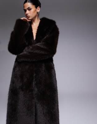 Aria Cove Oversized Collared Maxi Faux Fur Jacket In Black