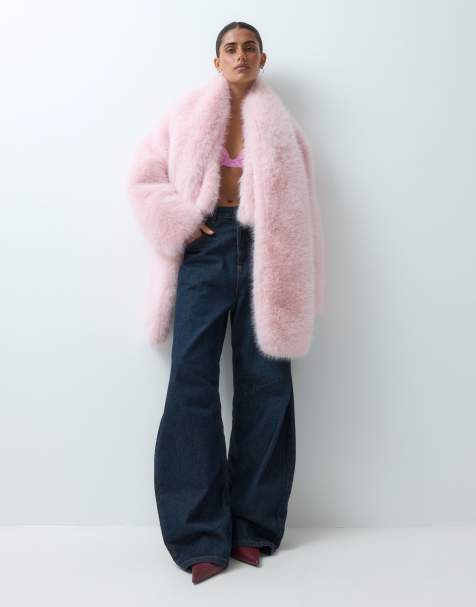 Aria Cove oversized cropped faux-fur jack met afneembare sjaal in roze - view 1