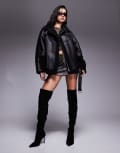 [Aria Cove] Aria Cove oversized faux shearling deep cuff jacket in black 16 BLACK