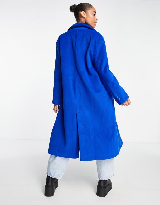 Aria Cove oversized textured longline coat in cobalt blue