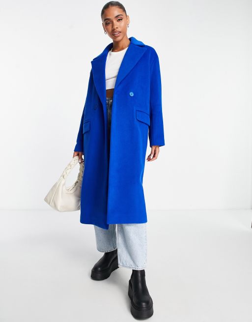 Aria Cove oversized textured longline coat in cobalt blue