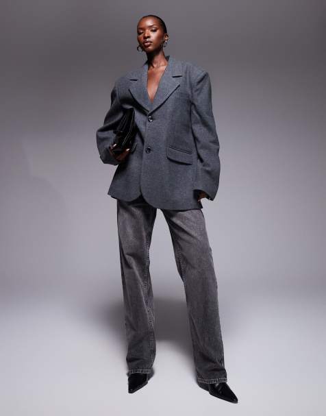Aria Cove oversized wool look dropped shoulder blazer in charcoal - view 1