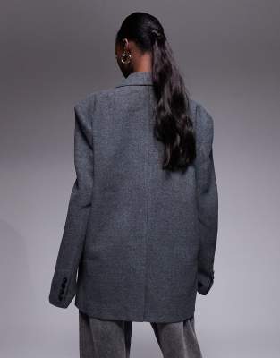 Aria Cove Oversized Wool Look Dropped Shoulder Blazer In Gray