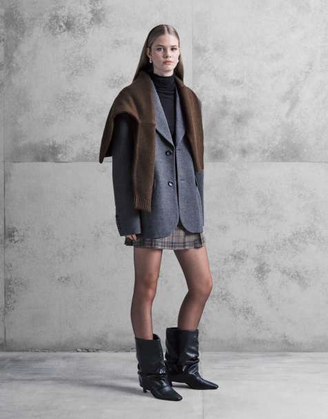 Aria Cove oversized wool look dropped shoulder blazer in charcoal - view 1