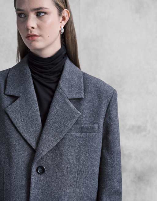 Aria Cove oversized wool look dropped shoulder blazer in charcoal, 3 of 4