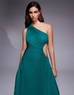 Aria Cove Pleated One Shoulder Cut Out Maxi Dress In Green