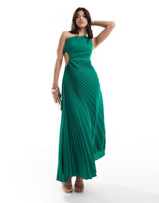 Aria Cove Pleated One Shoulder Cut Out Maxi Dress In Green