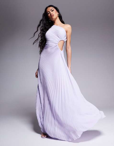 Aria Cove pleated one shoulder cut out maxi dress in soft lilac - view 1