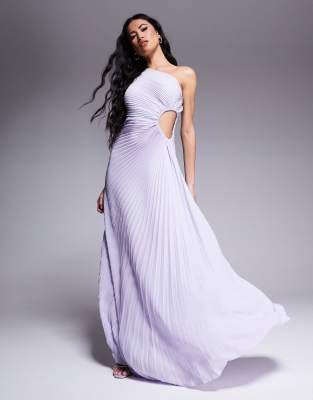 Aria Cove - Plissee-Maxikleid in zartem Flieder mit One-Shoulder-Träger und Zierausschnitt-Lila