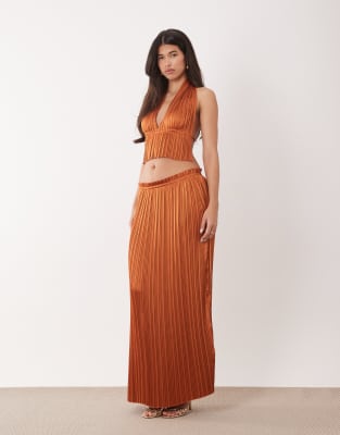 Plissierter Maxirock in Orange mit Rüschendetail an der Taille, Kombiteil Orange 34