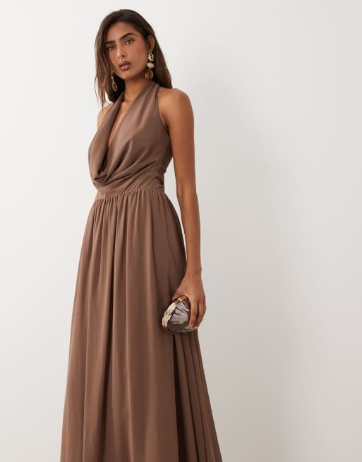 plunge cowl neck floor length dress Chiffon Plunging Cowl Neck Maxi Dress main image 0