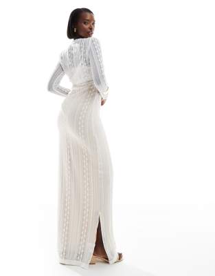 Aria Cove pointelle knit maxi dress with cropped cardigan in white | ASOS