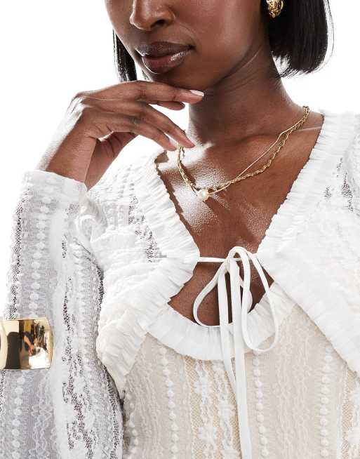 Aria Cove pointelle knitted maxi dress with cropped cardigan in