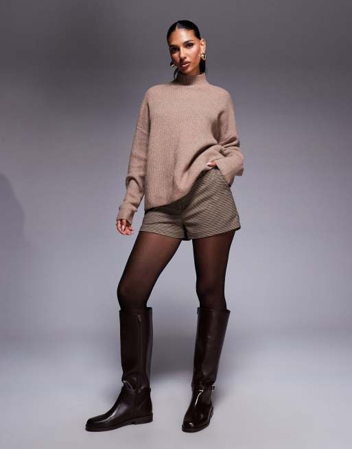 Aria Cove Pull à col montant en maille côtelée Moka ASOS